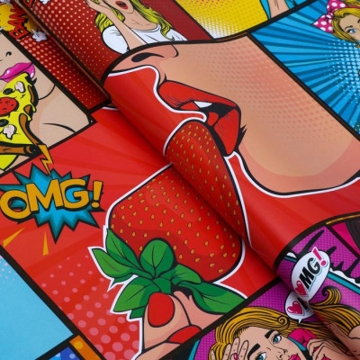 Бумага упаковочная глянцевая Pop art, 50 х 70 см клубничка - Крафт бумага. пакеты и тишью