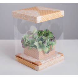 Коробка для цветов с вазой и PVC окнами складная Кружева, 16 х 23 х 16 см