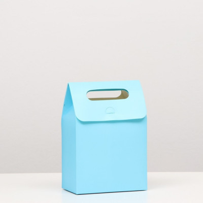 Коробка-пакет с ручкой, голубая, 19 х 14 х 8 см