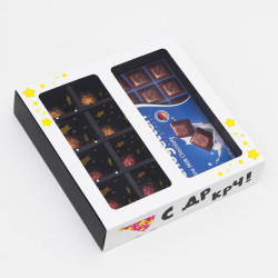 Коробка под 8 конфет + шоколад, с окном , С ДР КРЧ, 17,7 х 17,85 х 3,85 см